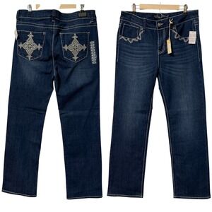 Wired Heart Jeans Women 18 Straight Leg Dark Wash Embroidered Western Cowgirl